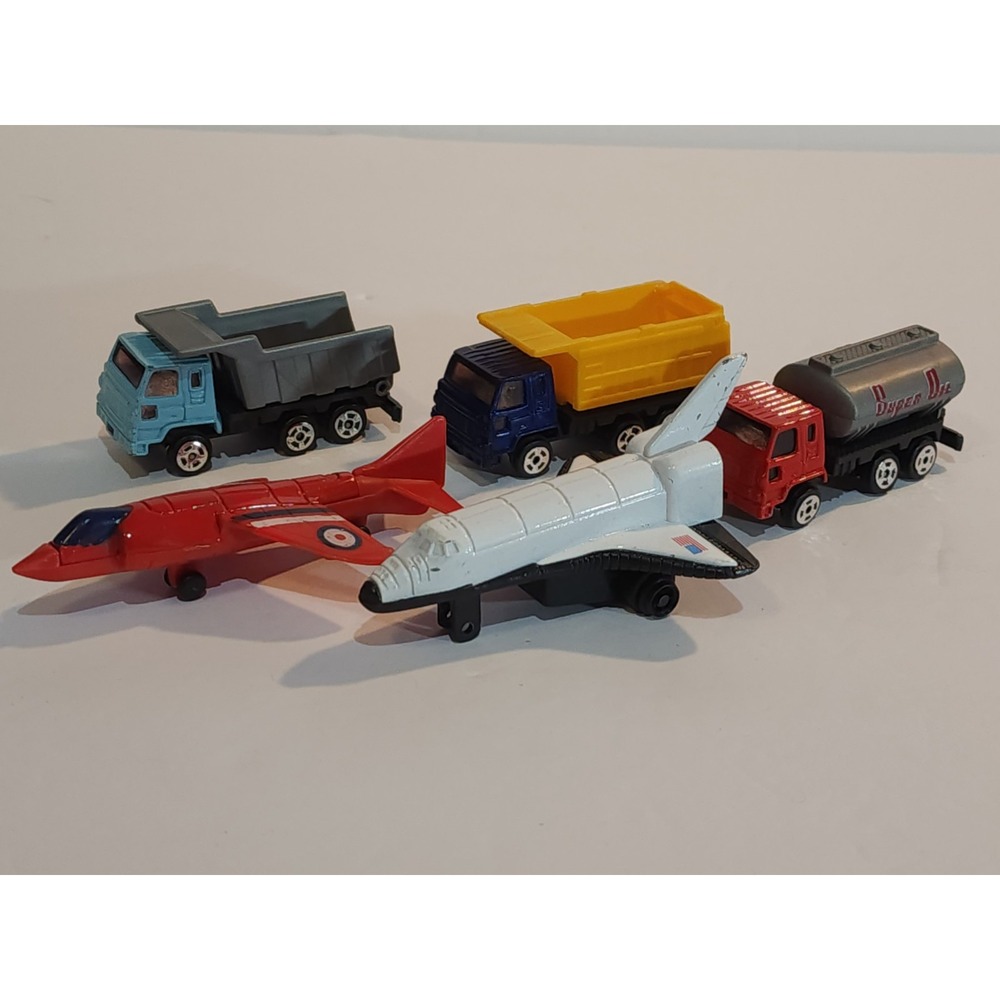 Diecast Toy Dump Trucks Oil Tanker Space Ship Jet Vintage Lot of 5 Unbranded